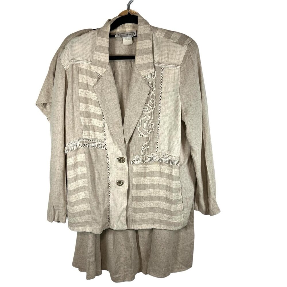 Lot Of 4 Piece Set Saint Germain Paris Tan Linen Jacket Shirt Skirt Casual Beach